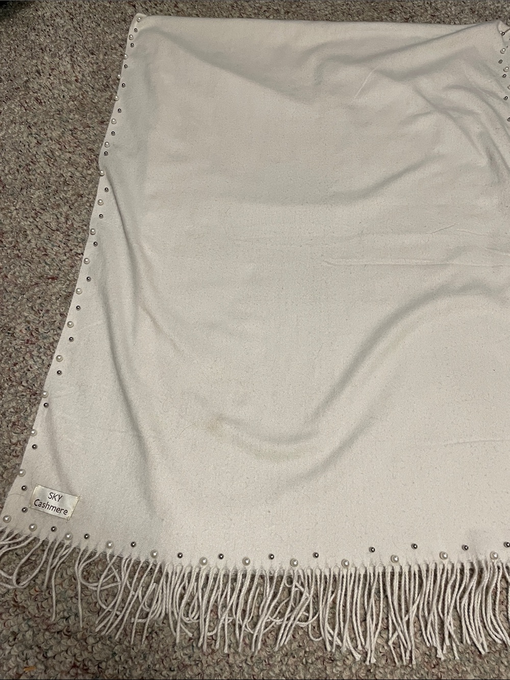 Cashmere pearl silver beaded Cream oversized Scarf/ gorgeous